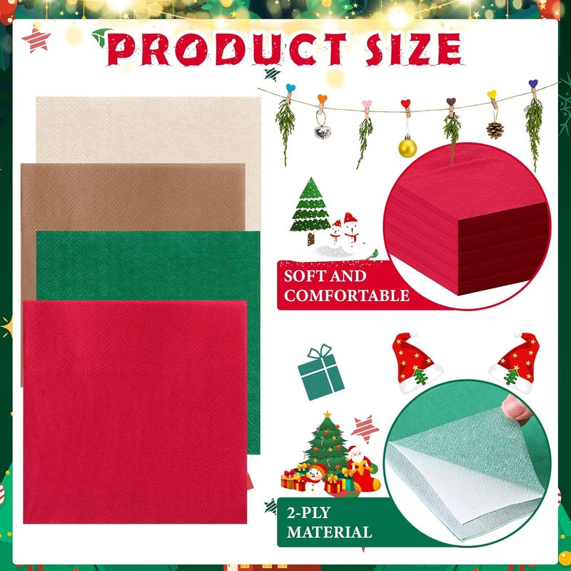 Layhit 100 Pcs Cocktail Napkins Disposable Beverage Napkins Square Paper Dessert Tissue for Valentine's Day Wedding Birthday Party Supplies(Christmas Series,5 x 5 Inch) - Image 2